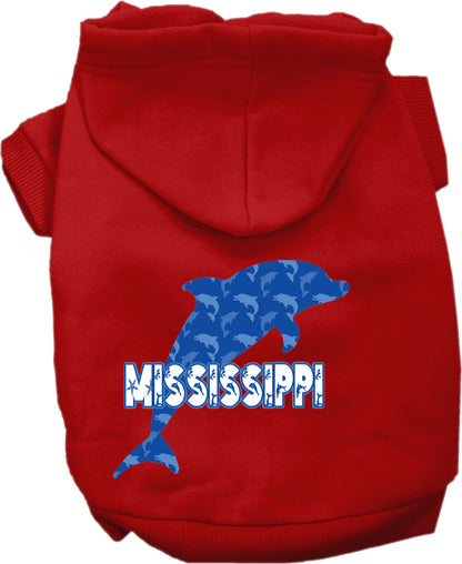 Pet Dog & Cat Screen Printed Hoodie for Small to Medium Pets (Sizes XS-XL), "Mississippi Blue Dolphins"