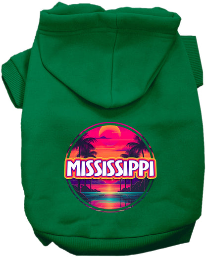 Pet Dog & Cat Screen Printed Hoodie for Small to Medium Pets (Sizes XS-XL), "Mississippi Neon Beach Sunset"