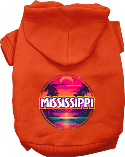 Pet Dog & Cat Screen Printed Hoodie for Small to Medium Pets (Sizes XS-XL), "Mississippi Neon Beach Sunset"