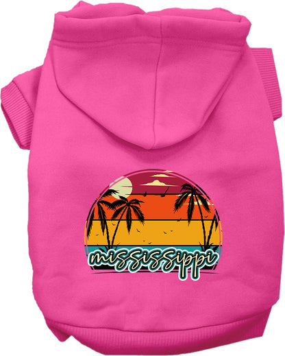 Pet Dog & Cat Screen Printed Hoodie for Small to Medium Pets (Sizes XS-XL), "Mississippi Retro Beach Sunset"