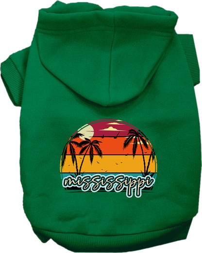 Pet Dog & Cat Screen Printed Hoodie for Small to Medium Pets (Sizes XS-XL), "Mississippi Retro Beach Sunset"