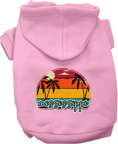 Pet Dog & Cat Screen Printed Hoodie for Small to Medium Pets (Sizes XS-XL), "Mississippi Retro Beach Sunset"