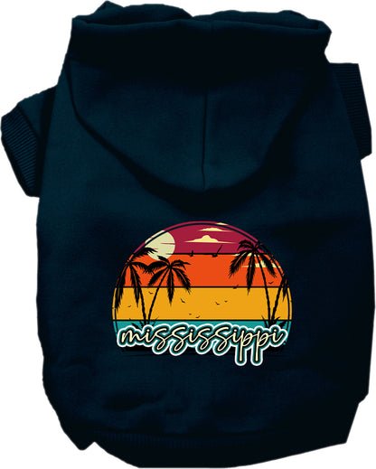 Pet Dog & Cat Screen Printed Hoodie for Small to Medium Pets (Sizes XS-XL), "Mississippi Retro Beach Sunset"