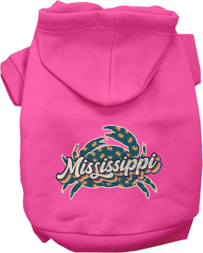 Pet Dog & Cat Screen Printed Hoodie for Small to Medium Pets (Sizes XS-XL), "Mississippi Retro Crabs"