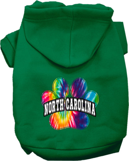 Pet Dog & Cat Screen Printed Hoodie for Small to Medium Pets (Sizes XS-XL), "North Carolina Bright Tie Dye"