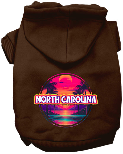 Pet Dog & Cat Screen Printed Hoodie for Small to Medium Pets (Sizes XS-XL), "North Carolina Neon Beach Sunset"