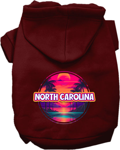 Pet Dog & Cat Screen Printed Hoodie for Small to Medium Pets (Sizes XS-XL), "North Carolina Neon Beach Sunset"