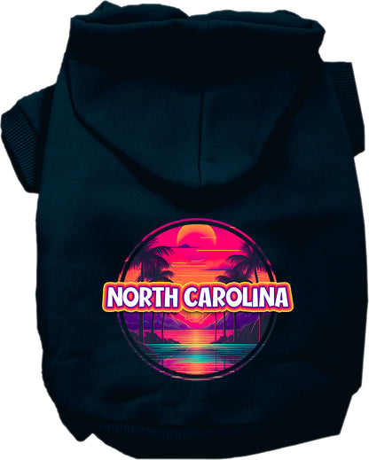 Pet Dog & Cat Screen Printed Hoodie for Small to Medium Pets (Sizes XS-XL), "North Carolina Neon Beach Sunset"