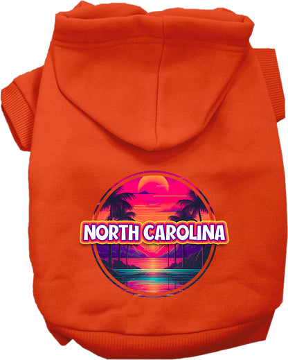 Pet Dog & Cat Screen Printed Hoodie for Small to Medium Pets (Sizes XS-XL), "North Carolina Neon Beach Sunset"