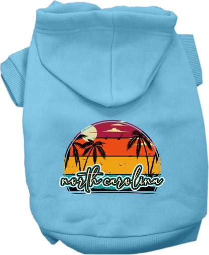 Pet Dog & Cat Screen Printed Hoodie for Small to Medium Pets (Sizes XS-XL), "North Carolina Retro Beach Sunset"