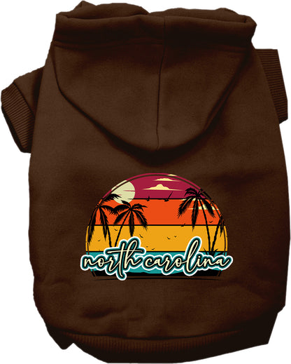 Pet Dog & Cat Screen Printed Hoodie for Small to Medium Pets (Sizes XS-XL), "North Carolina Retro Beach Sunset"