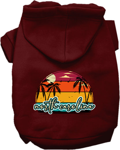 Pet Dog & Cat Screen Printed Hoodie for Small to Medium Pets (Sizes XS-XL), "North Carolina Retro Beach Sunset"