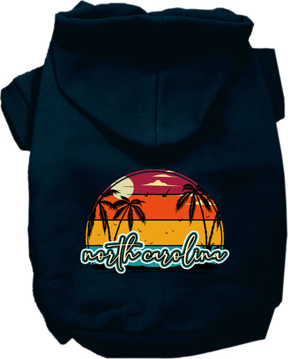 Pet Dog & Cat Screen Printed Hoodie for Small to Medium Pets (Sizes XS-XL), "North Carolina Retro Beach Sunset"