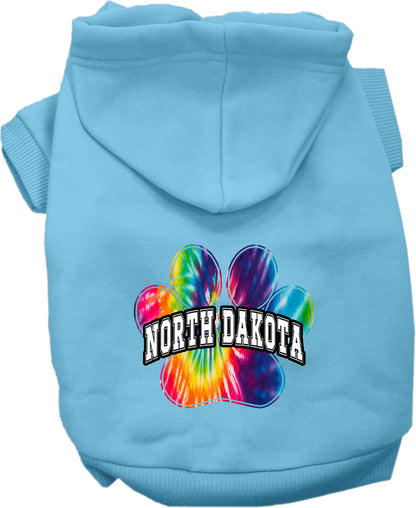 Pet Dog & Cat Screen Printed Hoodie for Small to Medium Pets (Sizes XS-XL), "North Dakota Bright Tie Dye"