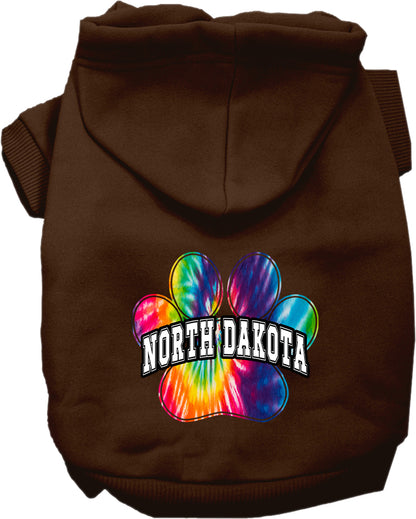 Pet Dog & Cat Screen Printed Hoodie for Small to Medium Pets (Sizes XS-XL), "North Dakota Bright Tie Dye"