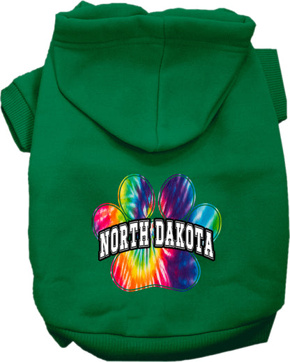 Pet Dog & Cat Screen Printed Hoodie for Small to Medium Pets (Sizes XS-XL), "North Dakota Bright Tie Dye"