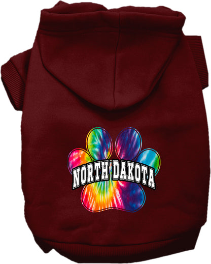 Pet Dog & Cat Screen Printed Hoodie for Small to Medium Pets (Sizes XS-XL), "North Dakota Bright Tie Dye"