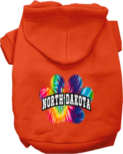 Pet Dog & Cat Screen Printed Hoodie for Small to Medium Pets (Sizes XS-XL), "North Dakota Bright Tie Dye"