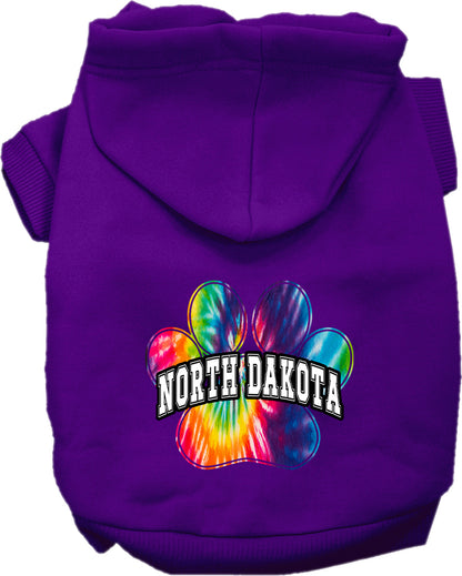 Pet Dog & Cat Screen Printed Hoodie for Small to Medium Pets (Sizes XS-XL), "North Dakota Bright Tie Dye"