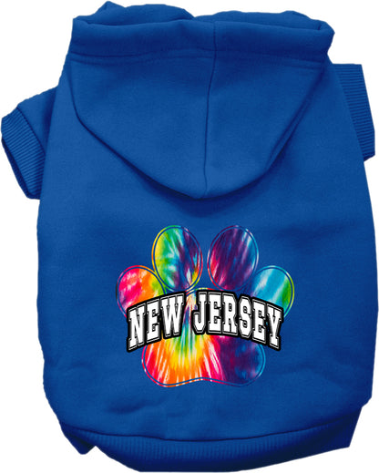 Pet Dog & Cat Screen Printed Hoodie for Small to Medium Pets (Sizes XS-XL), "New Jersey Bright Tie Dye"