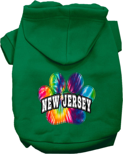 Pet Dog & Cat Screen Printed Hoodie for Small to Medium Pets (Sizes XS-XL), "New Jersey Bright Tie Dye"