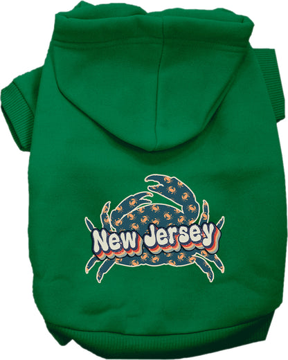 Pet Dog & Cat Screen Printed Hoodie for Small to Medium Pets (Sizes XS-XL), "New Jersey Retro Crabs"