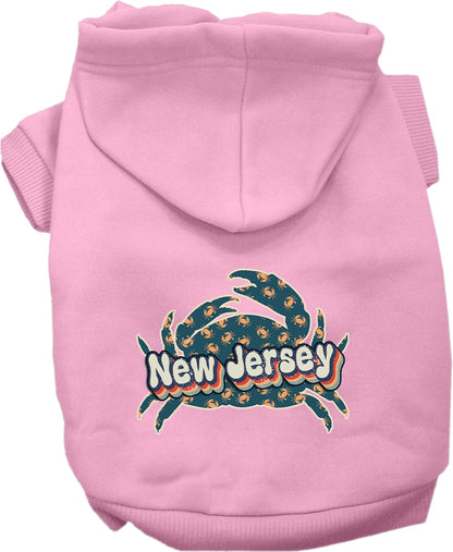 Pet Dog & Cat Screen Printed Hoodie for Small to Medium Pets (Sizes XS-XL), "New Jersey Retro Crabs"