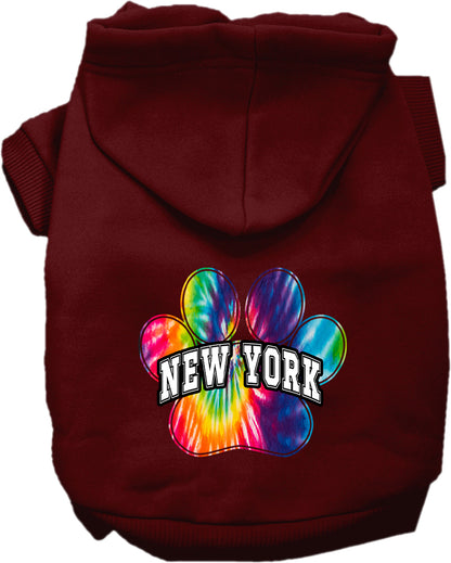 Pet Dog & Cat Screen Printed Hoodie for Small to Medium Pets (Sizes XS-XL), "New York Bright Tie Dye"