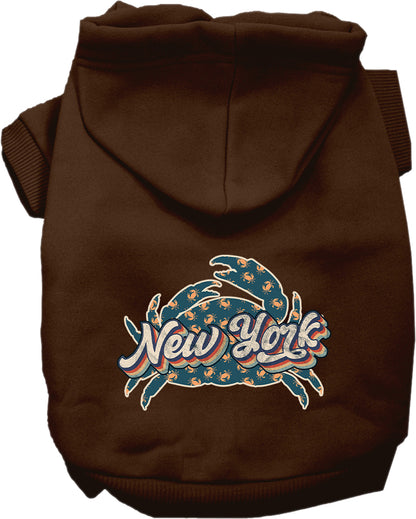 Pet Dog & Cat Screen Printed Hoodie for Small to Medium Pets (Sizes XS-XL), "New York Retro Crabs"