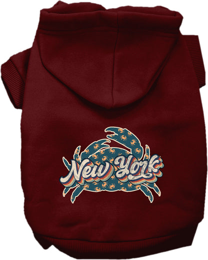 Pet Dog & Cat Screen Printed Hoodie for Small to Medium Pets (Sizes XS-XL), "New York Retro Crabs"