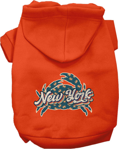 Pet Dog & Cat Screen Printed Hoodie for Small to Medium Pets (Sizes XS-XL), "New York Retro Crabs"