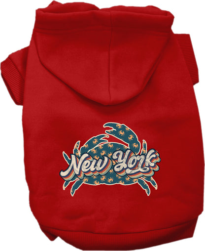 Pet Dog & Cat Screen Printed Hoodie for Small to Medium Pets (Sizes XS-XL), "New York Retro Crabs"