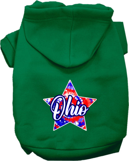 Pet Dog & Cat Screen Printed Hoodie for Small to Medium Pets (Sizes XS-XL), "Ohio Patriotic Tie Dye"