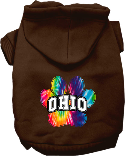 Pet Dog & Cat Screen Printed Hoodie for Small to Medium Pets (Sizes XS-XL), "Ohio Bright Tie Dye"