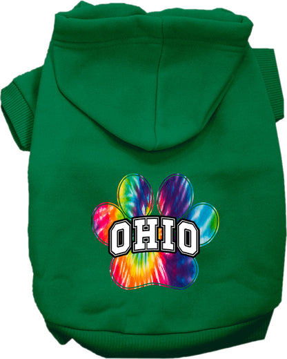 Pet Dog & Cat Screen Printed Hoodie for Small to Medium Pets (Sizes XS-XL), "Ohio Bright Tie Dye"