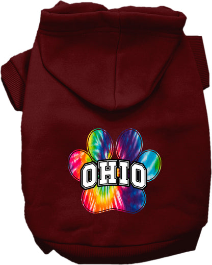 Pet Dog & Cat Screen Printed Hoodie for Small to Medium Pets (Sizes XS-XL), "Ohio Bright Tie Dye"