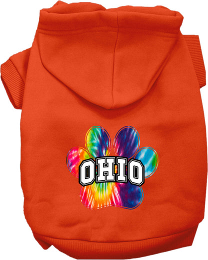 Pet Dog & Cat Screen Printed Hoodie for Small to Medium Pets (Sizes XS-XL), "Ohio Bright Tie Dye"