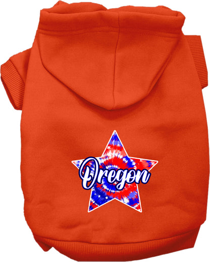 Pet Dog & Cat Screen Printed Hoodie for Small to Medium Pets (Sizes XS-XL), "Oregon Patriotic Tie Dye"