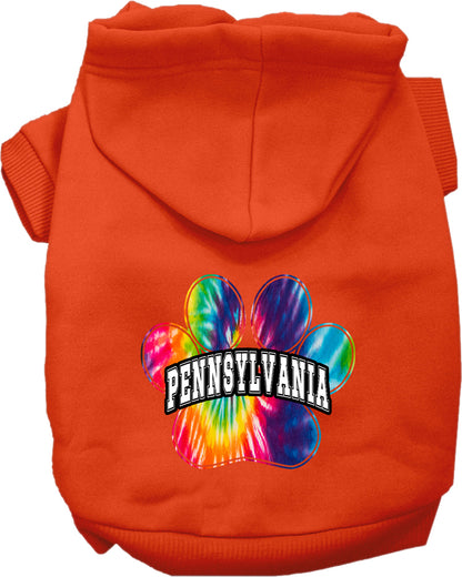 Pet Dog & Cat Screen Printed Hoodie for Small to Medium Pets (Sizes XS-XL), "Pennsylvania Bright Tie Dye"