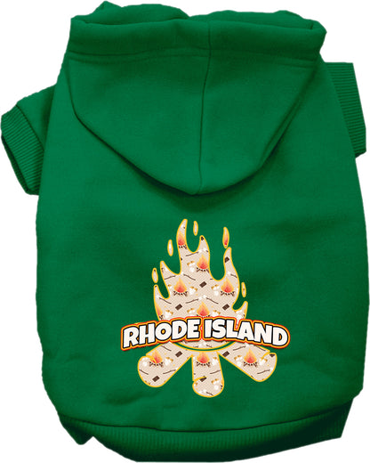 Pet Dog & Cat Screen Printed Hoodie for Small to Medium Pets (Sizes XS-XL), "Rhode Island Around The Campfire"