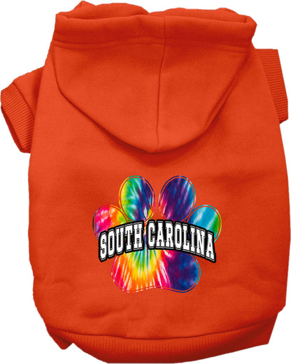 Pet Dog & Cat Screen Printed Hoodie for Small to Medium Pets (Sizes XS-XL), "South Carolina Bright Tie Dye"