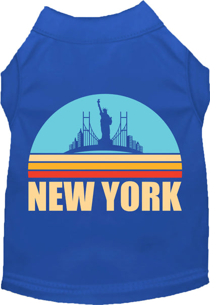 Blue pet shirt with 'Retro New York' design