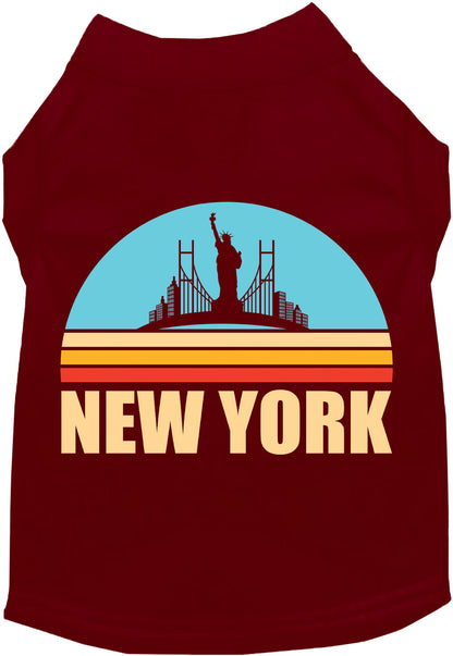 Maroon pet shirt with 'Retro New York' design