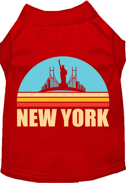 Red pet shirt with 'Retro New York' design