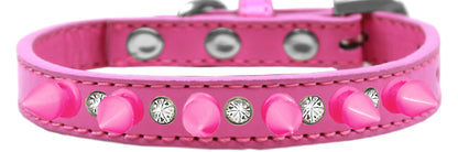 Collar con púas para perros y mascotas, "Cristales transparentes y púas de color rosa brillante"