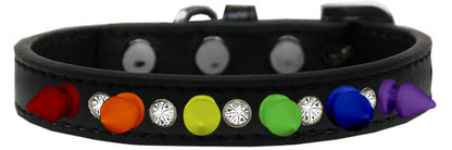 Pet and Dog Spike Collar, "Clear Crystals & Rainbow Spikes”