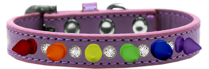 Pet and Dog Spike Collar, "Clear Crystals & Rainbow Spikes”