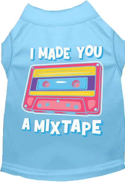 Light blue pet shirt with retro mixtape design