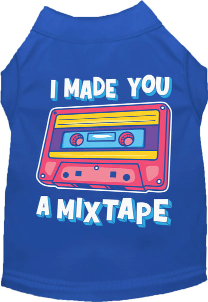 Blue pet shirt with retro mixtape design