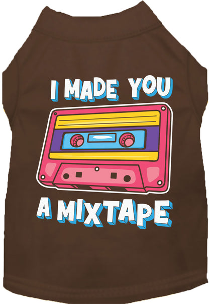 Brown pet shirt with retro mixtape design